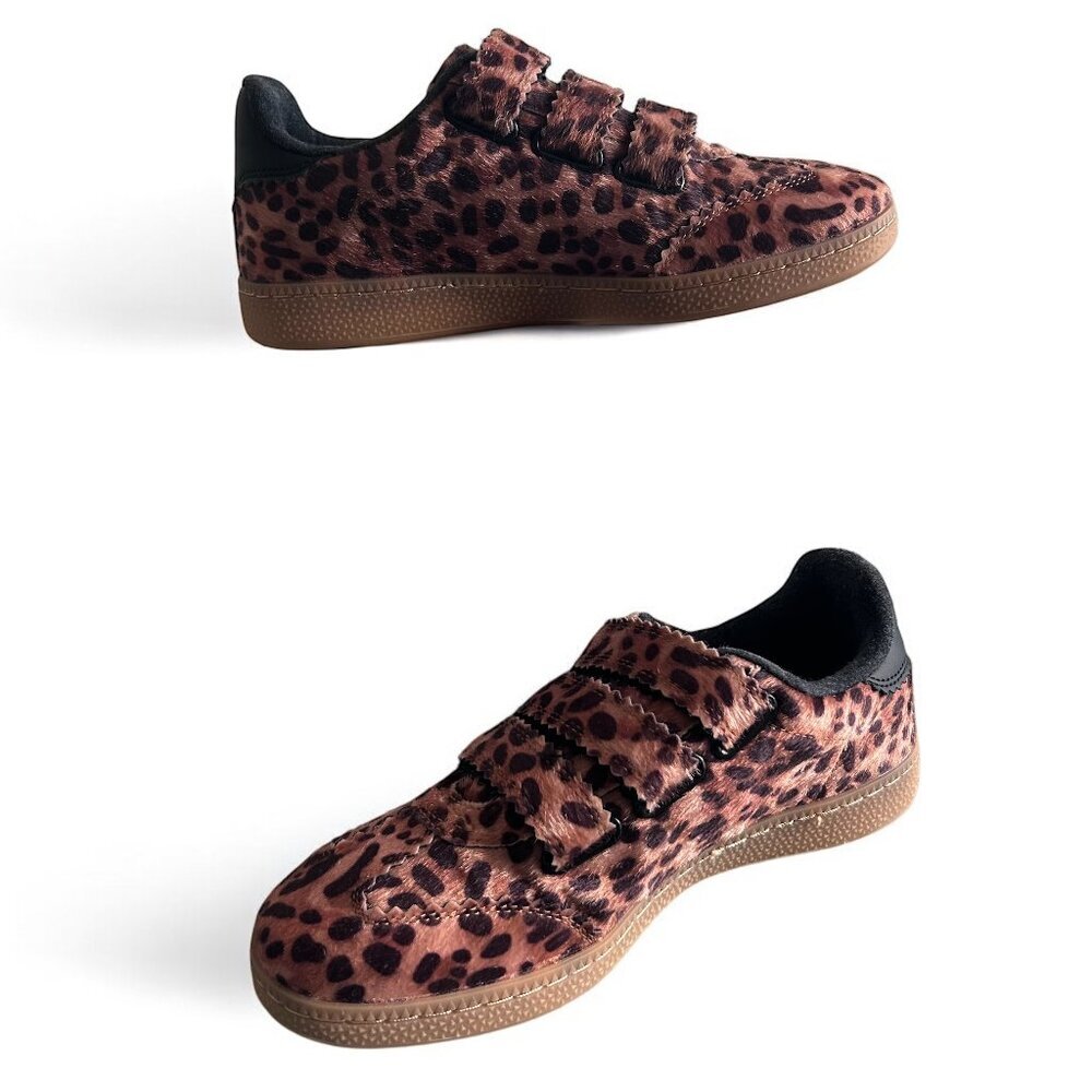 Camila Coelho Bastion Leopard Velcro Closure Sneakers Size 6.5 Vegan Pony Hair